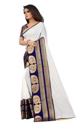 White woven chanderi saree with blouse 2