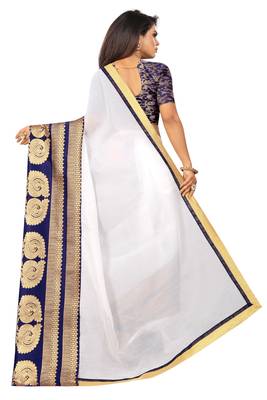 White woven chanderi saree with blouse 3