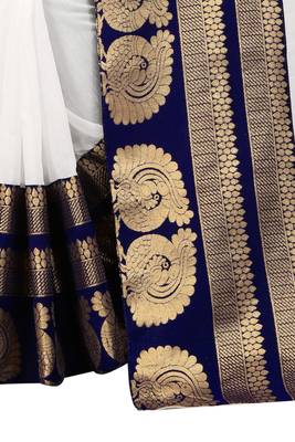 White woven chanderi saree with blouse 4