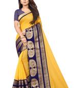 Yellow woven chanderi saree with blouse