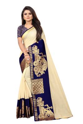 Cream woven chanderi saree with blouse 1