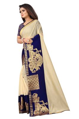 Cream woven chanderi saree with blouse 2