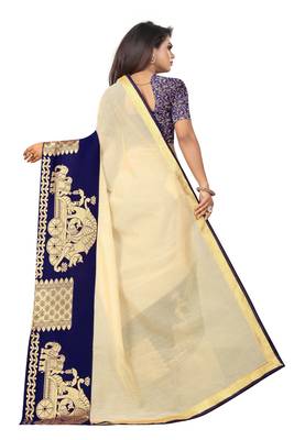 Cream woven chanderi saree with blouse 3