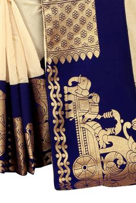 Cream woven chanderi saree with blouse 4
