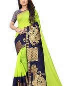 Light parrot green woven chanderi saree with blouse