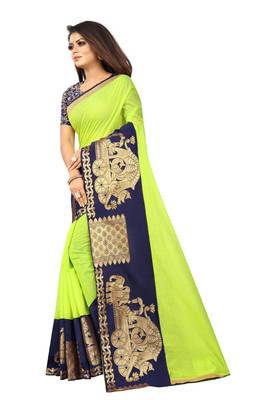 Light parrot green woven chanderi saree with blouse 2