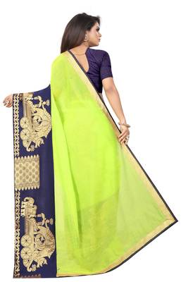 Light parrot green woven chanderi saree with blouse 3