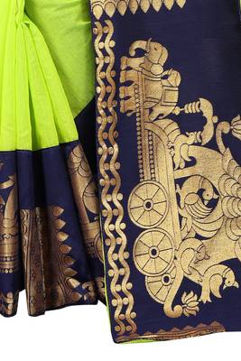 Light parrot green woven chanderi saree with blouse 4