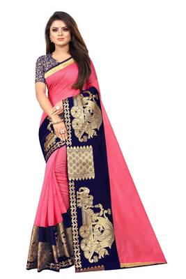 Pink woven chanderi saree with blouse 1