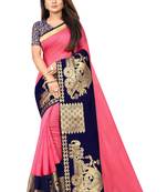 Pink woven chanderi saree with blouse