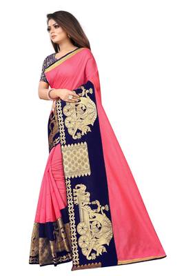 Pink woven chanderi saree with blouse 2