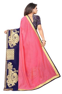 Pink woven chanderi saree with blouse 3