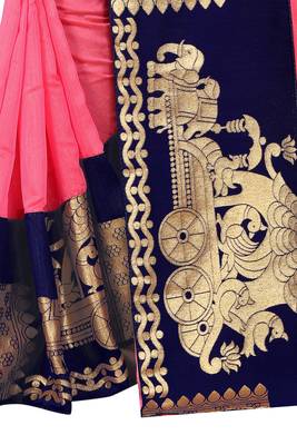 Pink woven chanderi saree with blouse 4