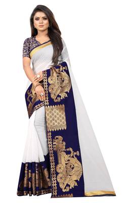 White woven chanderi saree with blouse 1