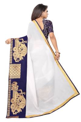 White woven chanderi saree with blouse 3