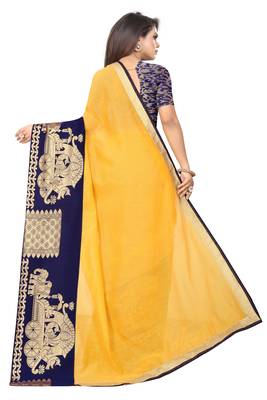 Yellow woven chanderi saree with blouse 3