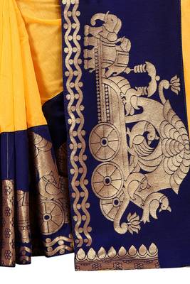 Yellow woven chanderi saree with blouse 4