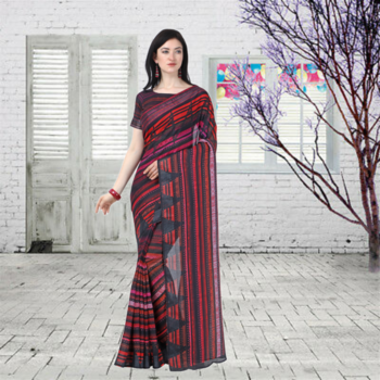 multicolor printed cotton saree with blouse 1