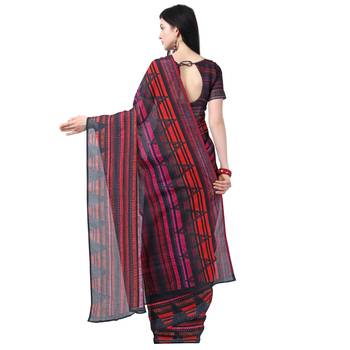 multicolor printed cotton saree with blouse 3