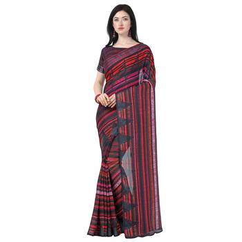 multicolor printed cotton saree with blouse 4