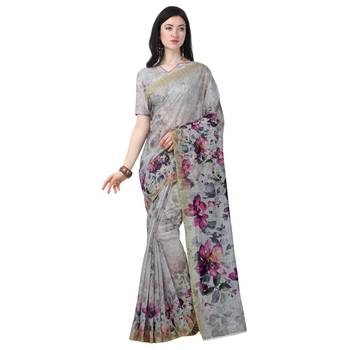 Multicolor printed chanderi saree with blouse 1
