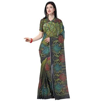 Multicolor printed chanderi saree with blouse 1