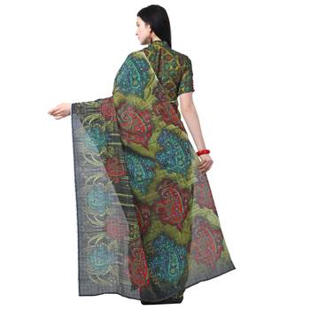 Multicolor printed chanderi saree with blouse 4