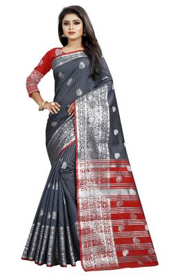 Grey Woven Banarasi Saree With Blouse 1