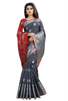 Grey Woven Banarasi Saree With Blouse 3