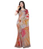 Multicolor printed linen saree with blouse