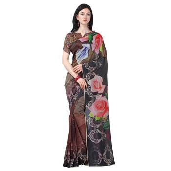 Multicolor printed tussar silk saree with blouse 1