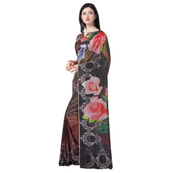Multicolor printed tussar silk saree with blouse 3