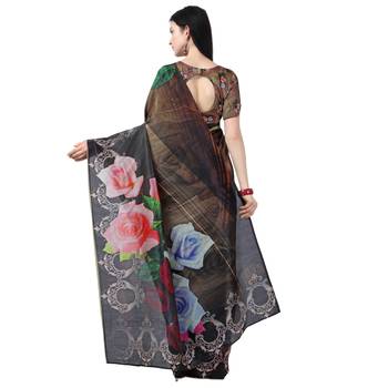 Multicolor printed tussar silk saree with blouse 4