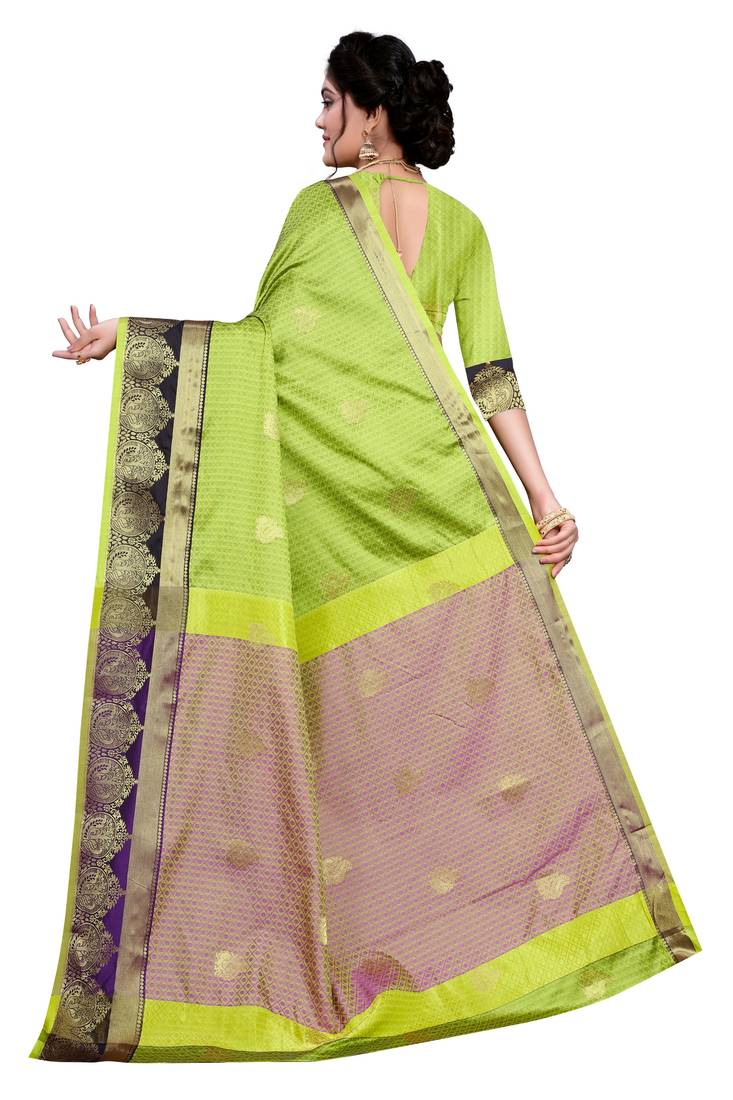 Parrot Green Women's Sana Silk Banarasi Saree With Jacquard Blouse