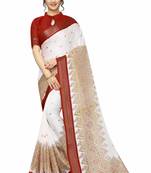 White printed cotton saree with blouse