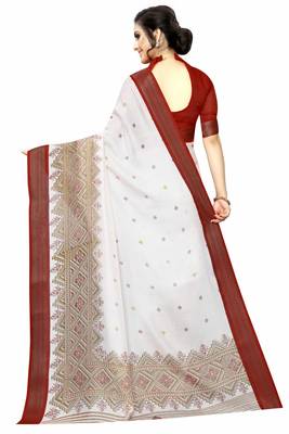 White printed cotton saree with blouse 2
