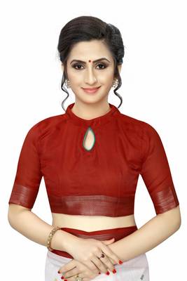 White printed cotton saree with blouse 4