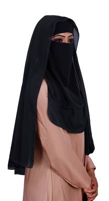 Plain 3 Layer Hijab Style Diamond Georgette Niqab Veil Scarf For Women 2