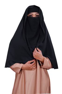 Plain 3 Layer Hijab Style Diamond Georgette Niqab Veil Scarf For Women 3