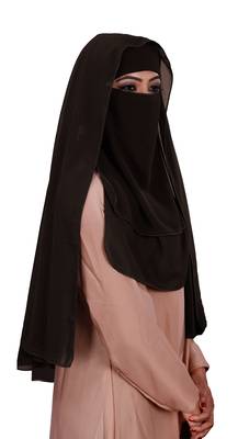 Women Georgette 3 Layer Hijab Style Niqab Veil Scarf (Mist Color) 2
