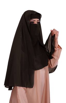 Women Georgette 3 Layer Hijab Style Niqab Veil Scarf (Mist Color) 4