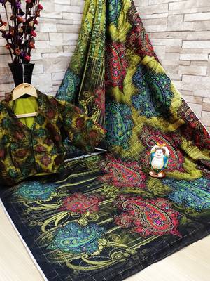 Multicolor printed chanderi saree with blouse 5