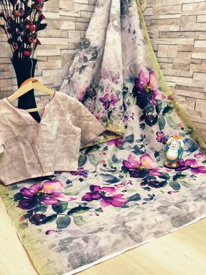 Multicolor printed chanderi saree with blouse 5
