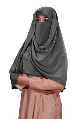 Women Georgette 3 Layer Hijab Style Niqab Veil Scarf  2