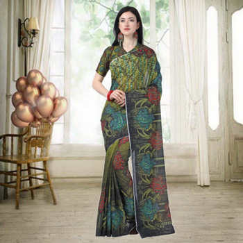 Multicolor printed chanderi saree with blouse 2