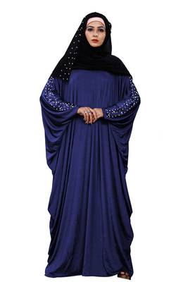 Women'S Casual Wear Pearl Work Plain Abaya With Hijab Scarf  1