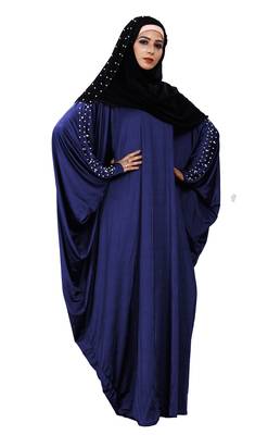 Women'S Casual Wear Pearl Work Plain Abaya With Hijab Scarf  2