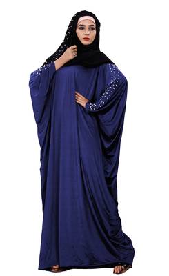 Women'S Casual Wear Pearl Work Plain Abaya With Hijab Scarf  3