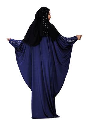 Women'S Casual Wear Pearl Work Plain Abaya With Hijab Scarf  5
