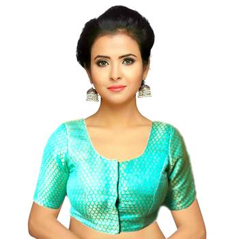 Turquoise Green Brocade Readymade Blouse 1